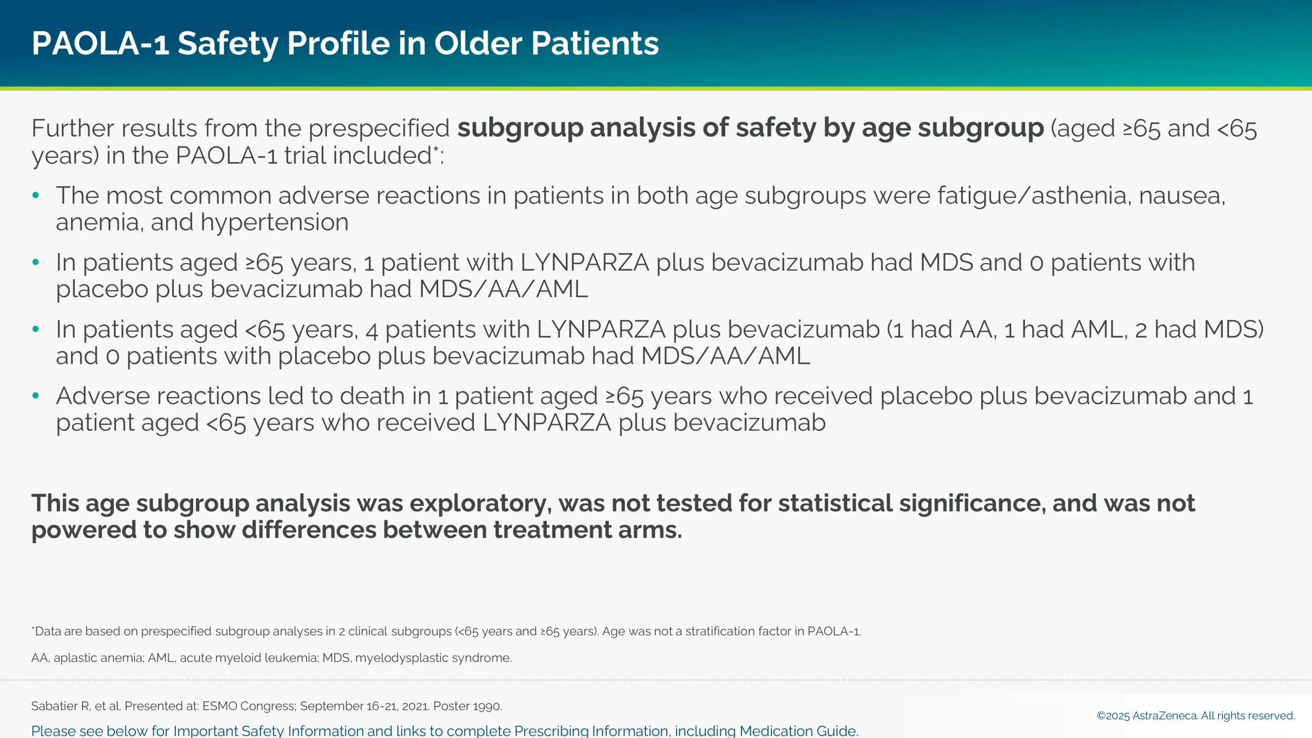 Information regarding PAOLA-1 safety profile in older patients.
