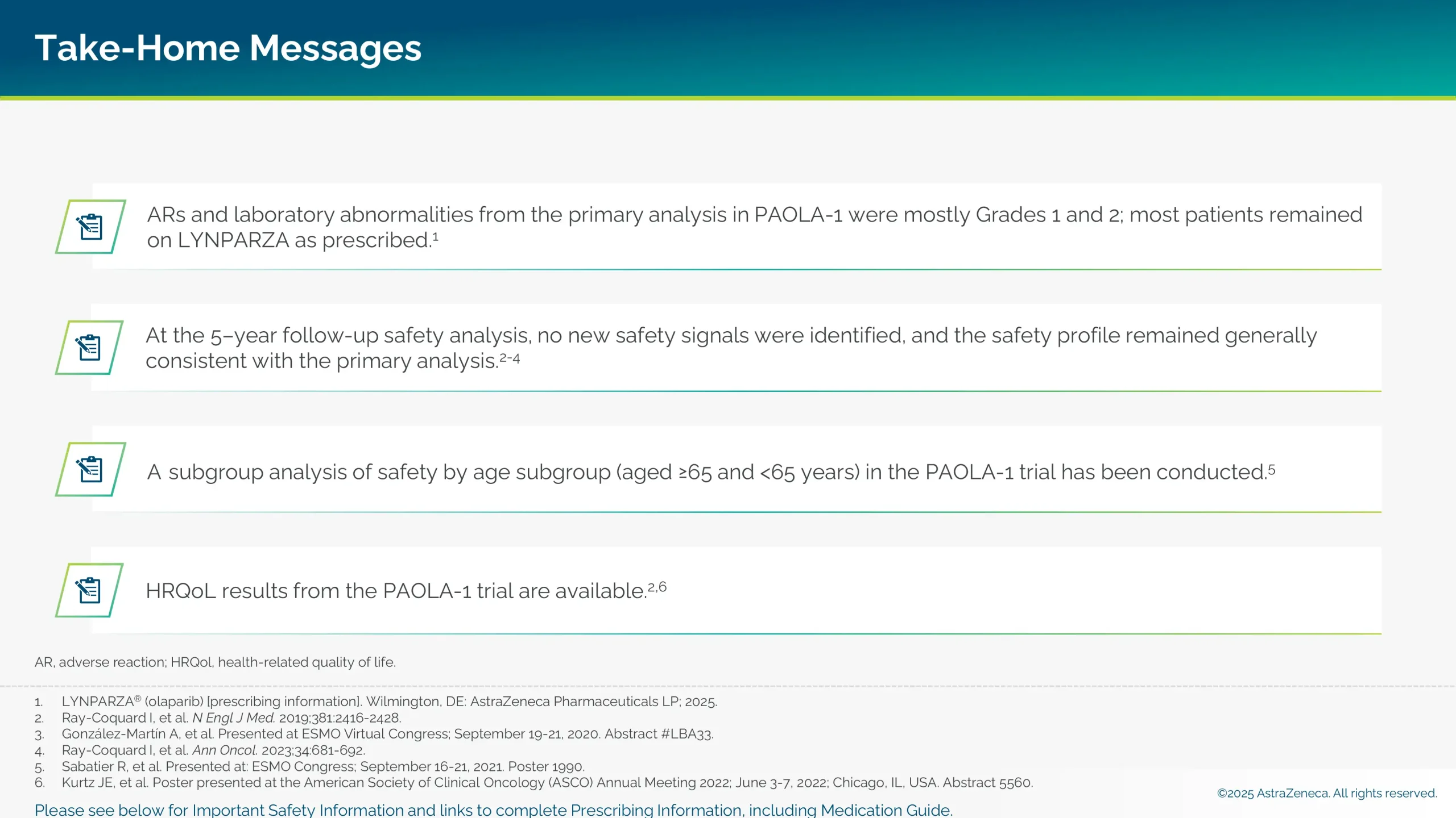 PAOLA-1 safety and health-related quality of life take home messages.